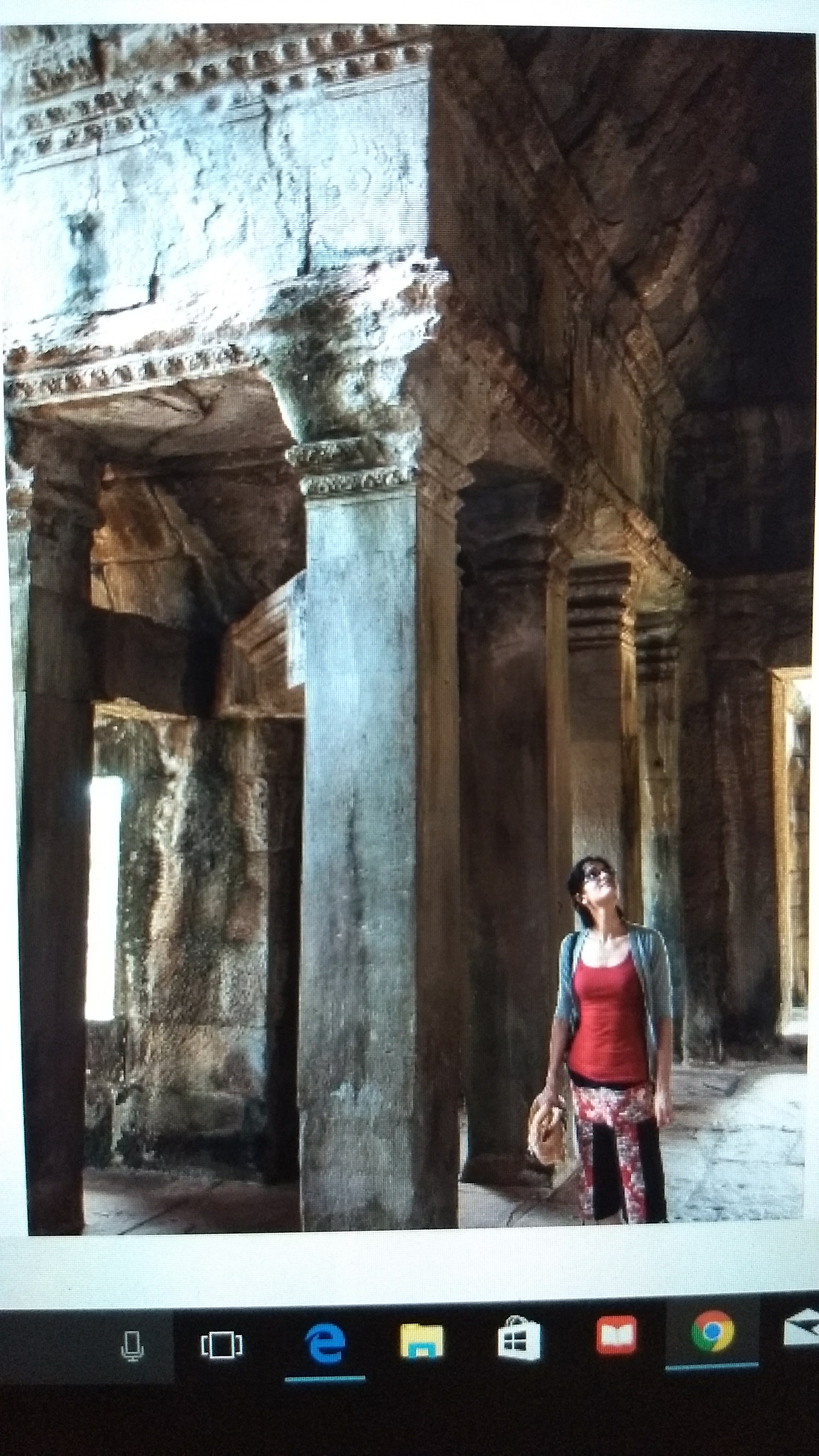 Julie McClenon in ancient structure