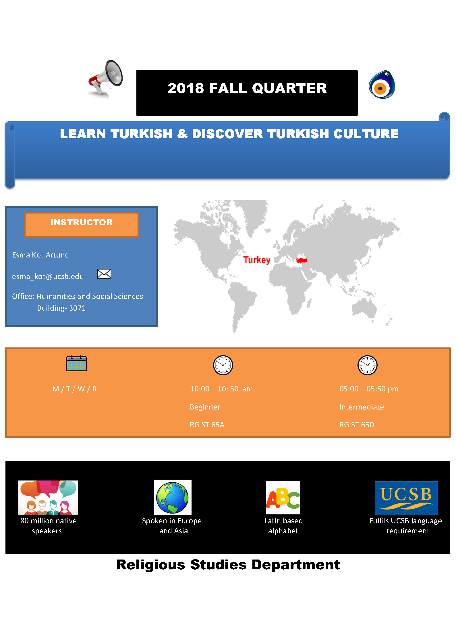 Flier announcing Turkish culture classes.